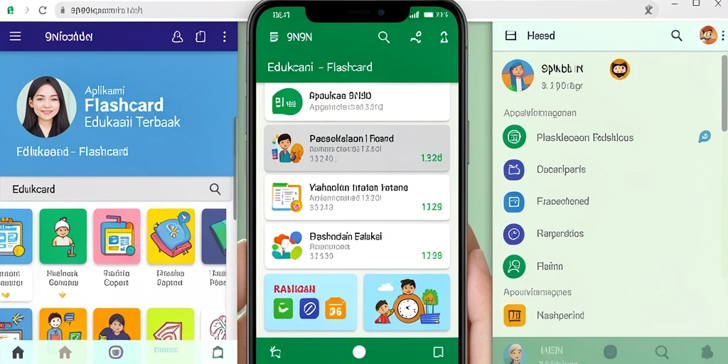 Antarmuka aplikasi 9N9N untuk belajar menggunakan flashcard.