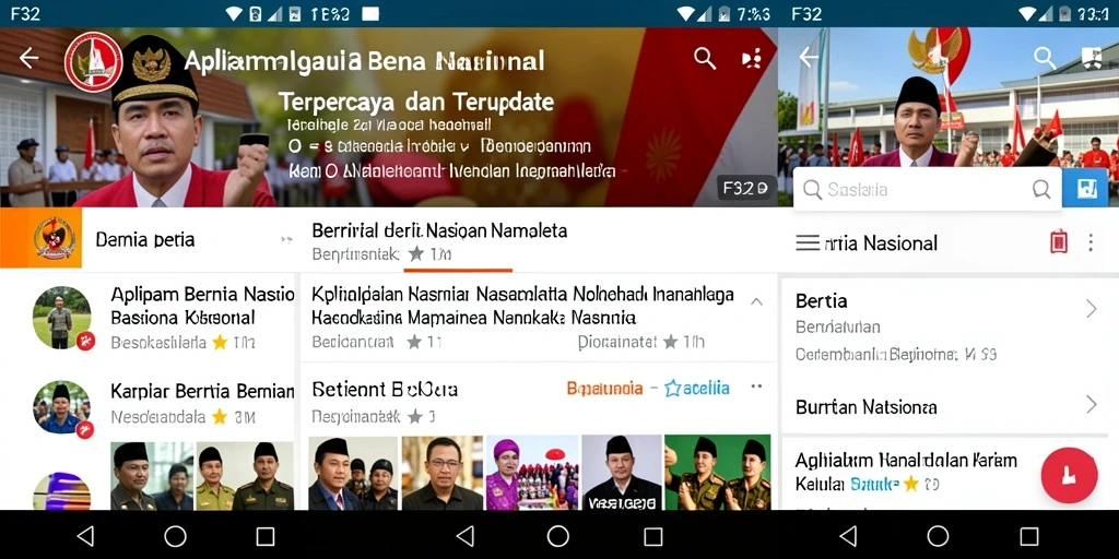 Antarmuka aplikasi F32 menampilkan berita nasional terkini yang mudah diakses.