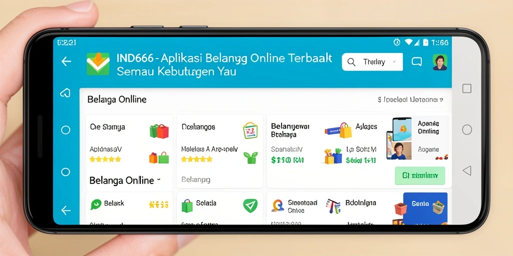 Antarmuka aplikasi IND666 yang menampilkan berbagai produk belanja online.