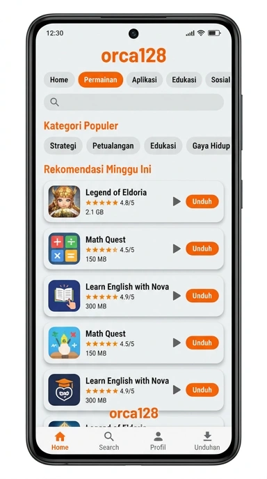 Tampilan katalog aplikasi orca128